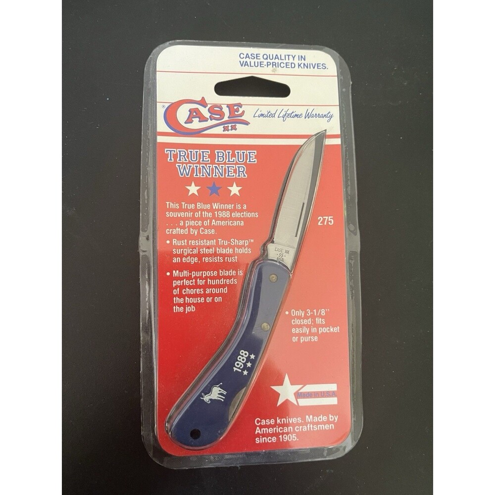 New In Pkg Vintage ~ Case xx USA 1988 True Blue Winner Souvenir Knife Democrats